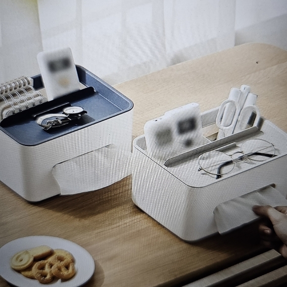 Ochine Multifunctional Tissue Box Holder Cover Blue/White - Picture 2 of 7